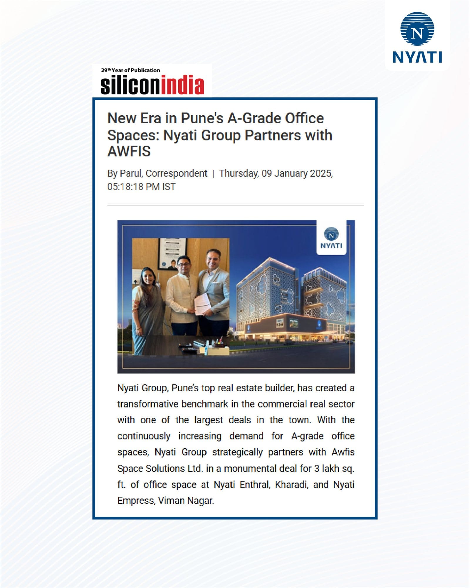 Nyati Group partners with AWFIS to create Pune's 3 lakh sq.ft office spaces 3