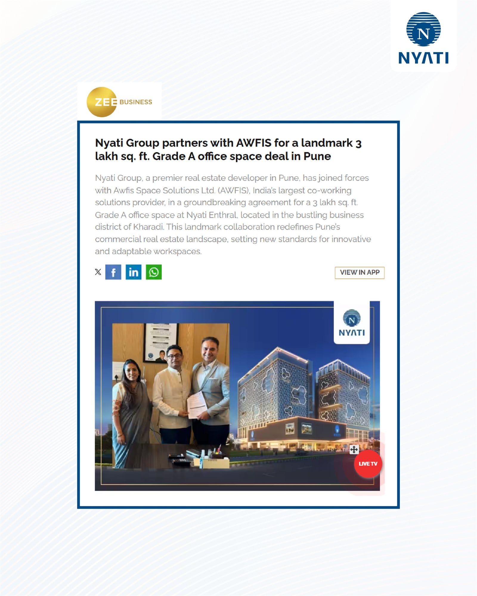 Nyati Group partners with AWFIS to create Pune's 3 lakh sq.ft office spaces 4