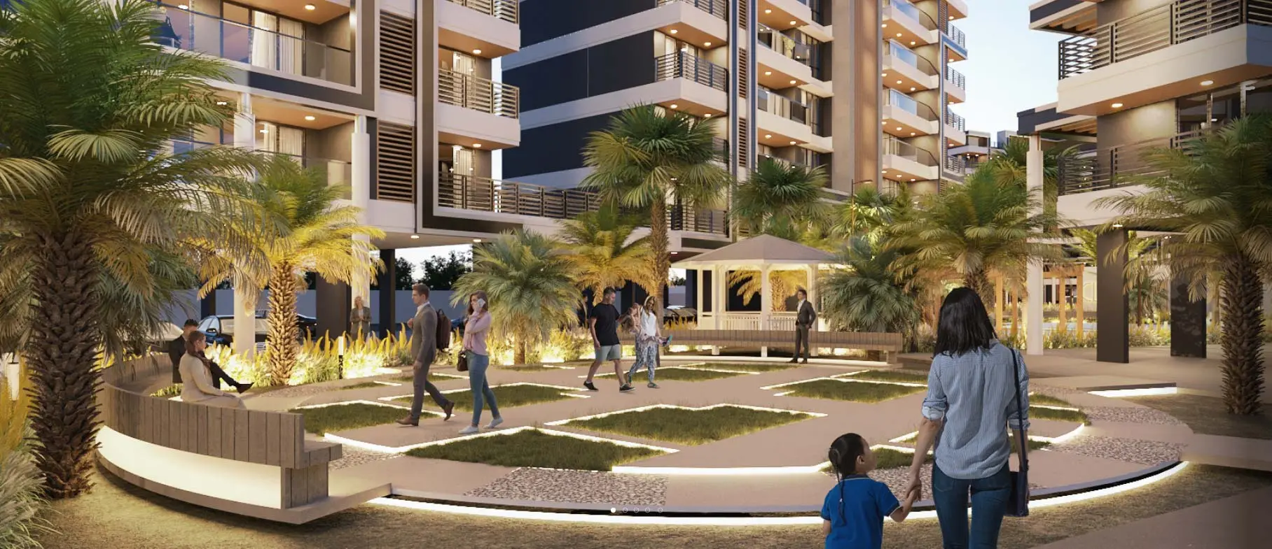 Nyati Elite Luxurious 3 & 4.5 bhk flats in modern apartment complex with palm trees